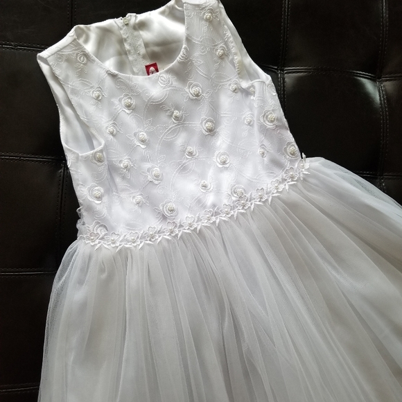❗Big Girl White Long Beaded Floral Full Tulle Skirt Flower Girl Dress 10❗ - Picture 1 of 7
